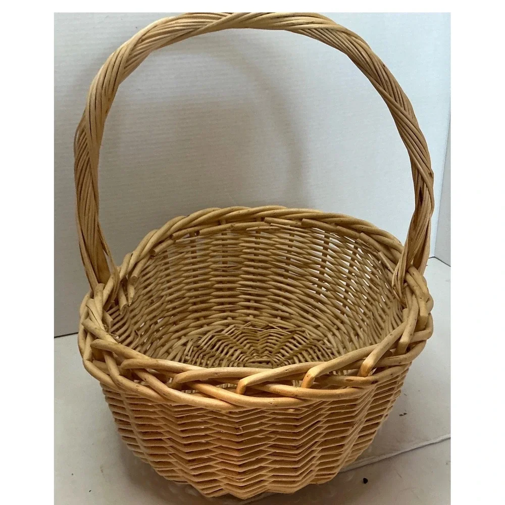 Vintage Wicker Basket Oval Woven Wood Handle Large Natural Farmhouse